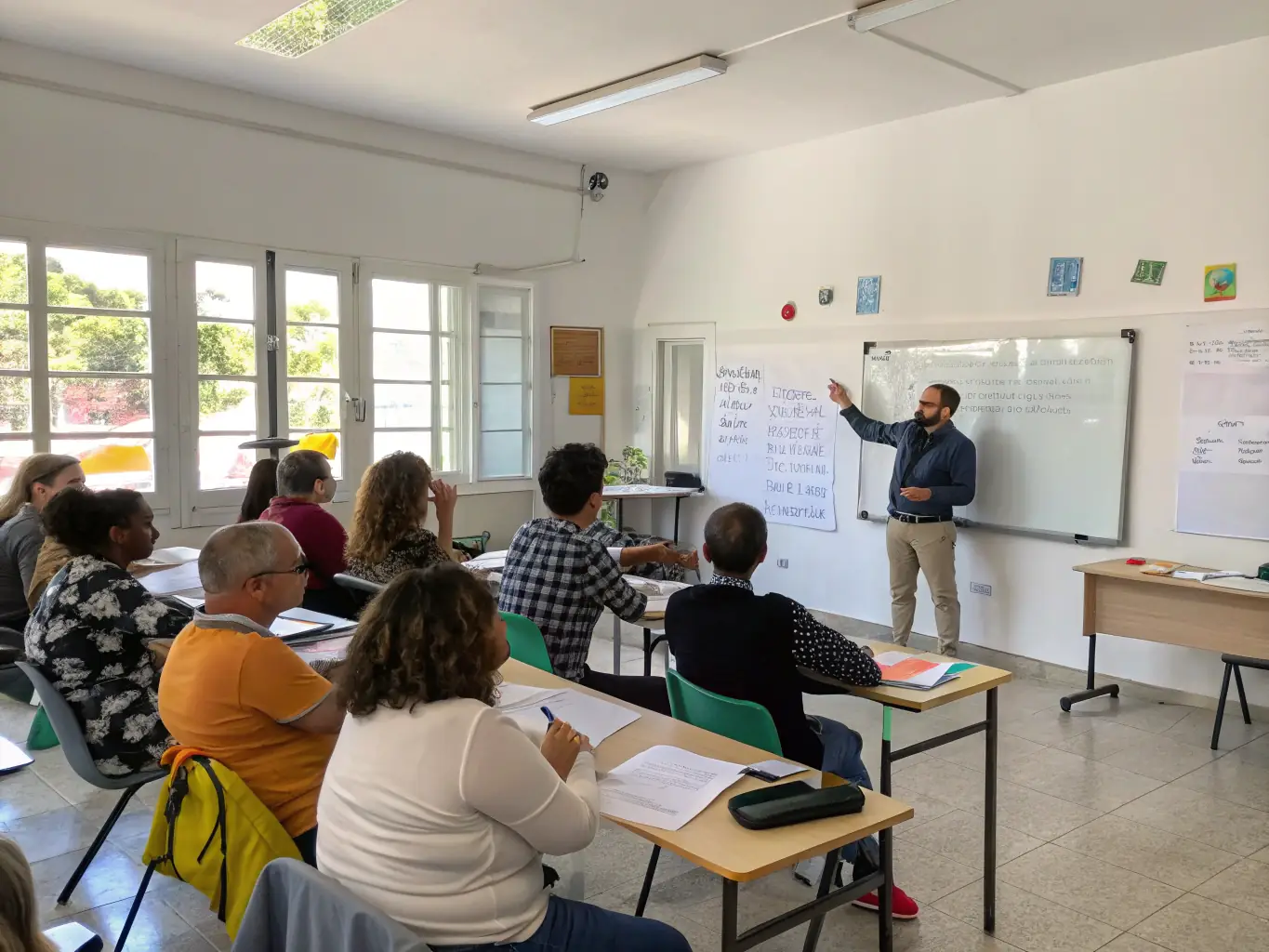 A facilitator leading an educational workshop on alcohol addiction, with participants actively engaged in learning and discussion. The scene emphasizes the educational aspect of AAVL's workshops and their impact on raising awareness.