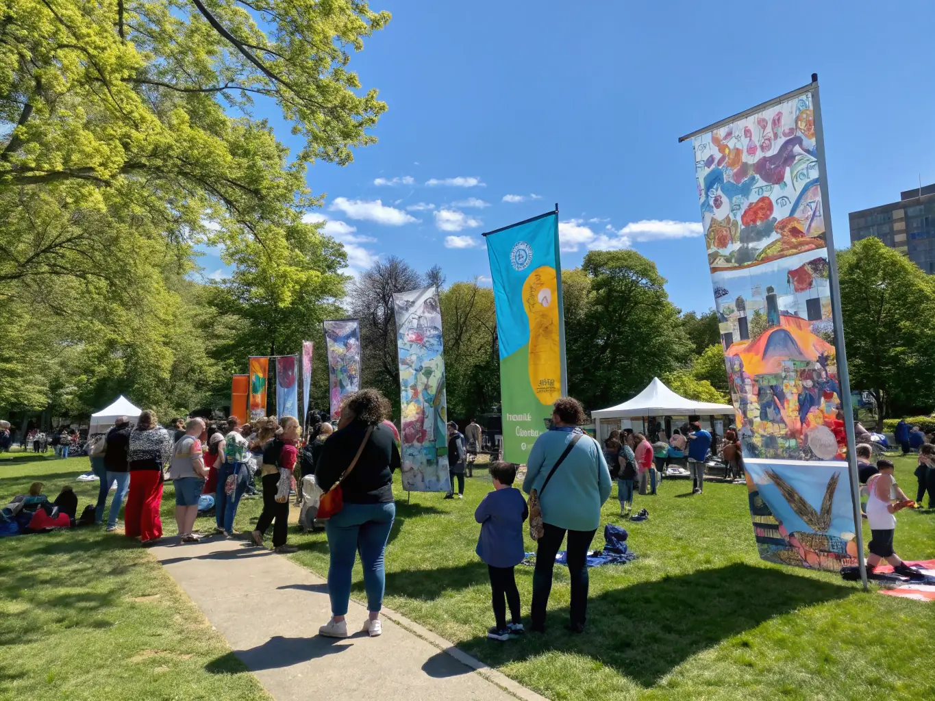 A diverse group of people participating in a community event organized by AAVL, such as a walk for sobriety or a fundraising gala. The atmosphere is positive and uplifting, showcasing community engagement and support.
