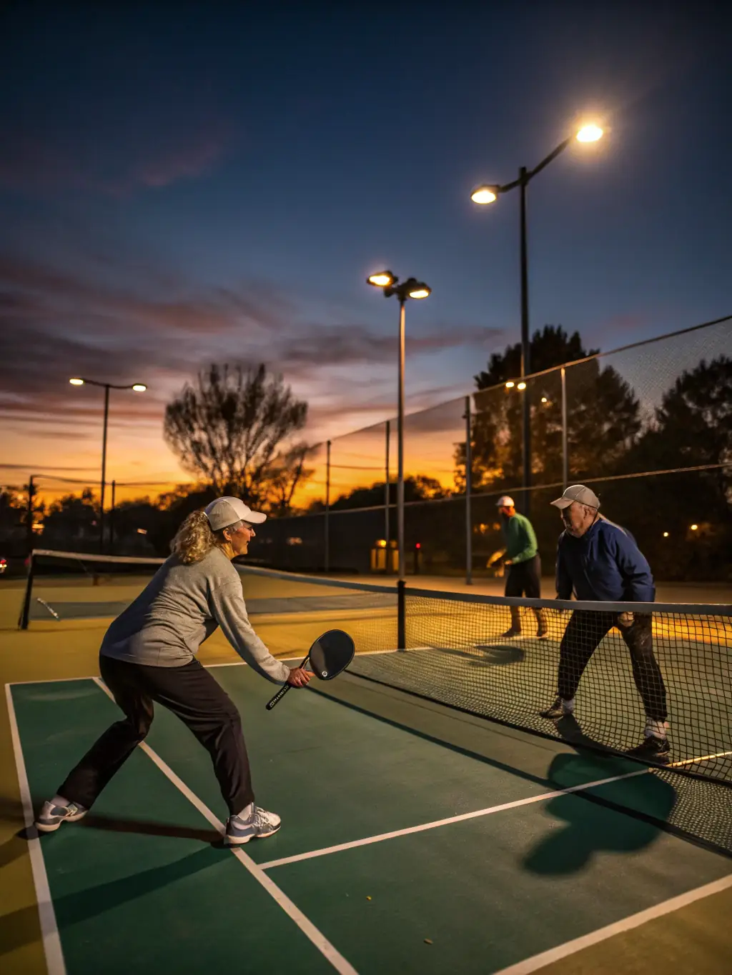 A lively scene from a social tennis event, with members enjoying friendly matches and refreshments, fostering a sense of community.
