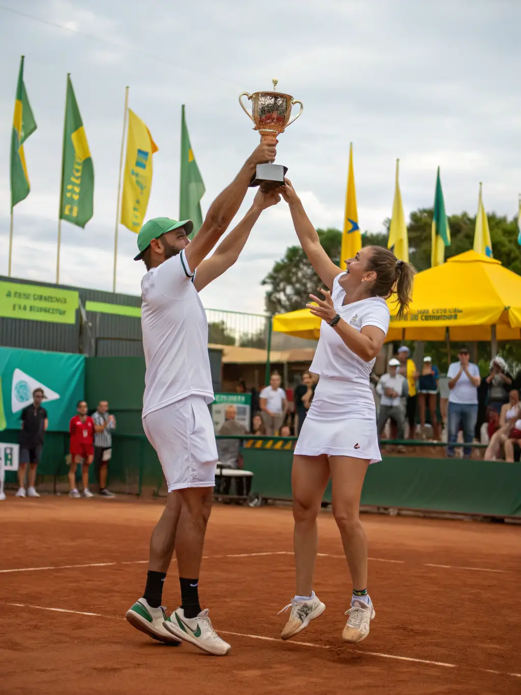 A group of adult tennis players participating in a doubles match during a social tennis event at MTSTA.T.C, with smiles and camaraderie.